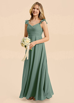 Azazie Dory Junior Eucalyptus A-Line Ruched Chiffon Dress image1