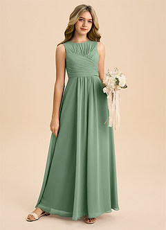 Azazie Skyla Junior Matcha A-Line Pleated Chiffon Dress image6