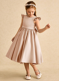 Azazie Dumpling Flower Girl Dresses English Rose A-Line Bow Matte Satin Dress image4