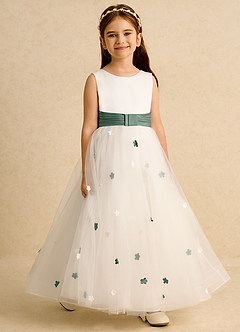Azazie Cricket vestidos de niña de las flores Vestido de Marfil Eucalipto de Satin Mate de Princesa con Plisado image6