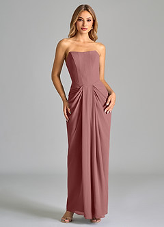 Azazie Anaïs Bridesmaid Dresses Desert Rose Sheath Strapless Chiffon Dress image1