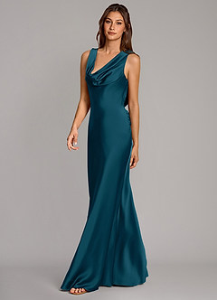 Azazie Cheryl Bridesmaid Dresses Ink Blue Mermaid Stretch Satin Dress image3