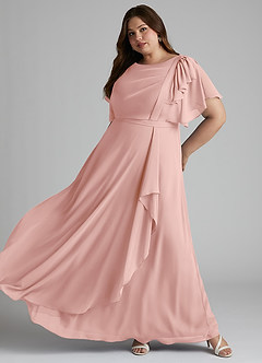 Azazie Aaliyah Modest Bridesmaid Dresses A-Line Scoop Pleated Chiffon Floor-Length Dress image8