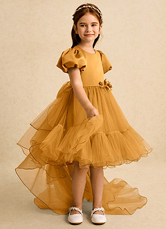 Azazie Cocoa vestidos de niña de las flores Vestido de Caramelo de Tul de Princesa con Plisado image8