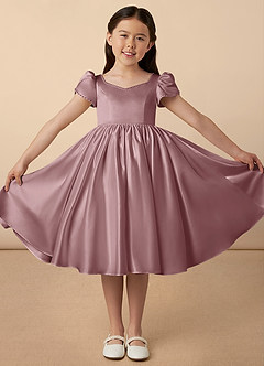 Azazie Juno Flower Girl Dresses Dusty Rose A-Line Sweetheart Neckline Matte Satin Dress image1