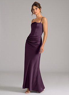 Azazie Debby Bridesmaid Dresses Plum Mermaid Strapless Stretch Satin Convertible Dress image6