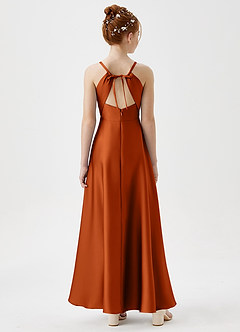 Azazie Avelina Junior Burnt Orange A-Line Pleated Stretch Satin Dress image6