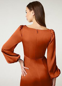 Azazie Mel Bridesmaid Dresses Burnt Orange Sheath Long Sleeve Stretch Satin Dress image6