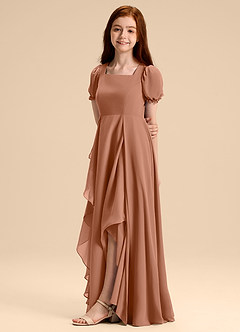 Azazie Priya Junior Bronzer A-Line Blouson Chiffon Dress image4