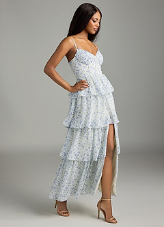 Azazie Kaiden Bridesmaid Dresses Blue And White Ditsy Floral A-Line Sweetheart Neckline Chiffon Dress image7