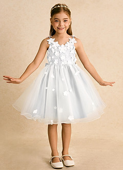 Azazie Junebug vestidos de niña de las flores Vestido de Marfil Blanco de Tul de Princesa con Encaje image3