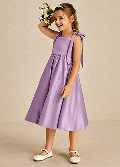 Azazie Chelsie Flower Girl Dresses Wisteria A-Line Bow Matte Satin Dress image4