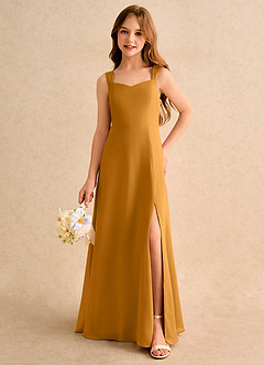 Azazie Makani Girls Formal Abiti da Ragazza di Fiori Abito A-Line in Chiffon Scollo a Cuore Caramello image5