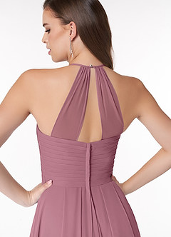 Azazie Ginger Bridesmaid Dresses Vintage Mauve A-Line Halter Pleated Chiffon Dress image3