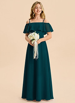 Azazie Maggie Junior Pine A-Line Off the Shoulder Chiffon Dress image4