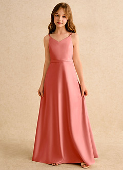 Azazie Fishie Girls Formal Flower Girl Dresses Salmon Pink A-Line Matte Satin Dress image4