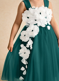Azazie Dovey Flower Girl Dresses Peacock Ball-Gown Bow Tulle Dress image7