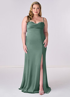 Barbie ♥ Azazie Bridesmaid Dresses Eucalyptus Mermaid Corset Stretch Satin Dress image6