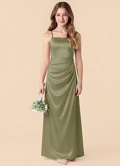 Azazie Renna Junior Pistachio A-Line Pleated Stretch Satin Dress image1