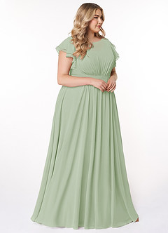 Azazie Daphne Vestidos modestos de dama de honra Vestir Linha A Ruched Comprimento do chão Chiffon image9