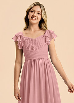 Azazie Anaya Junior Abito A-Line in Chiffon Scollo a Cuore Rosa Polverosa image6
