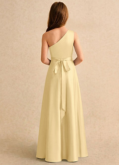 Azazie Puddles Girls Formal Jurken voor bloemenmeisjes A-lijn Jurk van Stretch Satijn One-shoulder Boter image2
