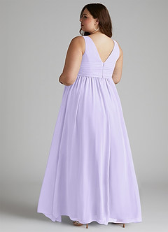 Azazie Yetta Maternity Bridesmaid Dresses A-Line V-Neck Gathered Chiffon Floor-Length Dress image11