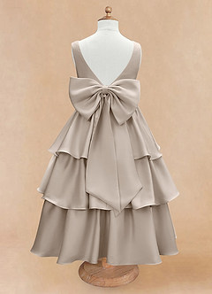 Azazie Margie Flower Girl Dresses Frost A-Line Bow Stretch Satin Dress image5