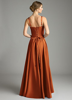 Azazie Evadina Suknie dla druhen Linia A Gorset Satyna elastyczna Do ziemi Sukienka image2