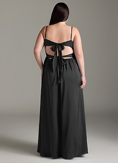 Azazie Zeya Robes de demoiselle d'honneur Robe Trapèze en Satin extensible Plissée Noir image10