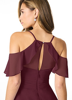 Azazie Dakota Bridesmaid Dresses Cabernet A-Line V-Neck Pleated Chiffon Dress image4
