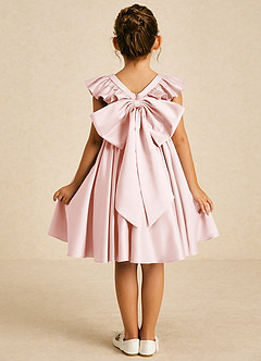Azazie Sue Ellen vestidos de niña de las flores Vestido de Rosa Rubor de Satin Mate de Corte En A con Lazo image2