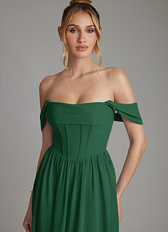 Azazie Caterina Bridesmaid Dresses Dark Green A-Line Corset Chiffon Dress image8