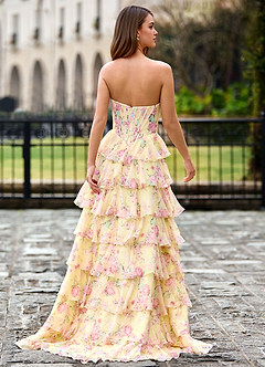 Papapym Yellow Printed Flowers Prom Dress image2