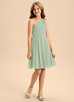 Azazie Charlize Junior Jurk van Chiffon met A-Lijn Geplooid Stoffige Salie image3