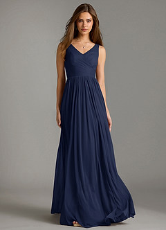 Azazie Keyla Bridesmaid Dresses Dark Navy A-Line Pleated Mesh Dress image5