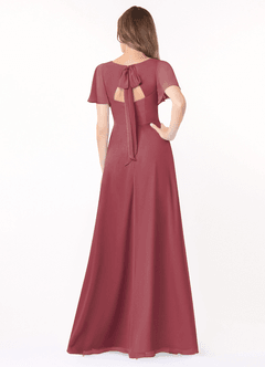 Azazie Kimber Bridesmaid Dresses Merlot A-Line Flounce Sleeve Chiffon Dress image2