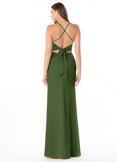 Azazie Aribella Bridesmaid Dresses Olive Sheath Ruched Chiffon Dress image2