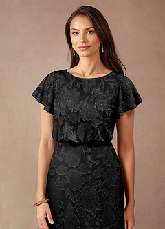 Azazie Lehi vestidos de madre de la novia Vestido de Negro de Devorado Floral de Corte En A con Cuello de barco image5