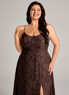 Azazie Moira Bridesmaid Dresses Ganache A-Line Side Slit Floral Burnout Dress image12