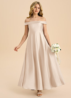 Azazie Sissy Junior Abito A-Line in Raso Elasticizzato a Spalla Scoperta Alabastro Bianco image1