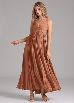 Azazie Raychelle Bridesmaid Dresses Bronzer A-Line Pleated Stretch Satin Dress image3