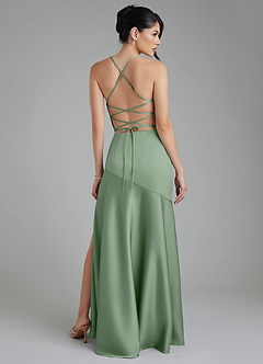 Azazie Jaslene Bridesmaid Dresses Matcha A-Line Corset Stretch Satin Dress image2