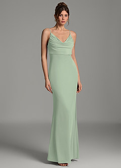 Azazie Zari Bridesmaid Dresses Dusty Sage Mermaid Pleated Mesh Dress image5