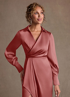 Azazie Jacinta Mère de la mariée Robes Robe Fourreau en Satin extensible Plissée Antique Rose image5