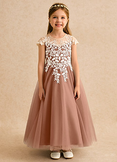 Azazie Dandelion Flower Girl Dresses Bronzer Ball-Gown Lace Dress image4