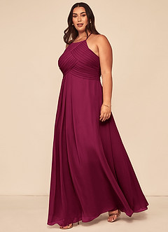 Azazie Ginger Vestidos de damas de honor Vestido Borgoña de Gasa de Línea A con Halter Plisado image12