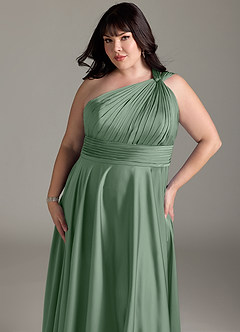 Azazie Charlize Jurken voor bruidsmeisjes Jurk van Stretch Satijn met A-lijn One-shoulder Matcha image14