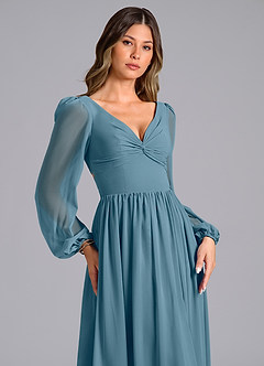 Azazie Zeya Bridesmaid Dresses Bermuda A-Line Long Sleeve Chiffon Dress image5