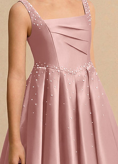 Azazie Jello Girls Formal Final Sale Dusty Blue Ball-Gown Pleated Matte Satin Dress image5